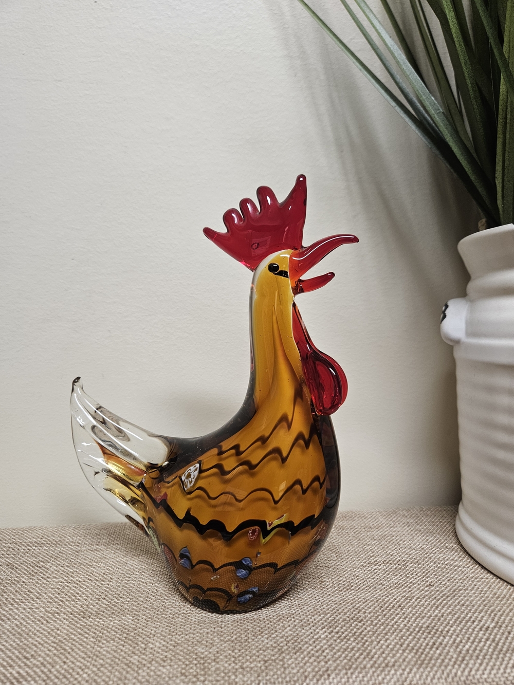 Murano Style Glass Rooster - Decorative Art Accent